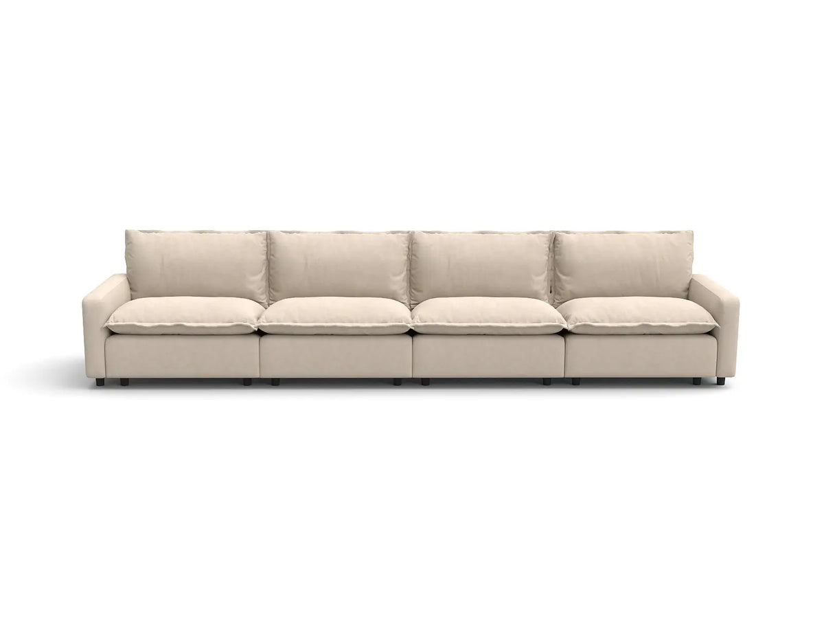 Modular Cero Modular Sectionals | 4-Piece Beige Linen Large Space Couch Sectionals 4-Seater