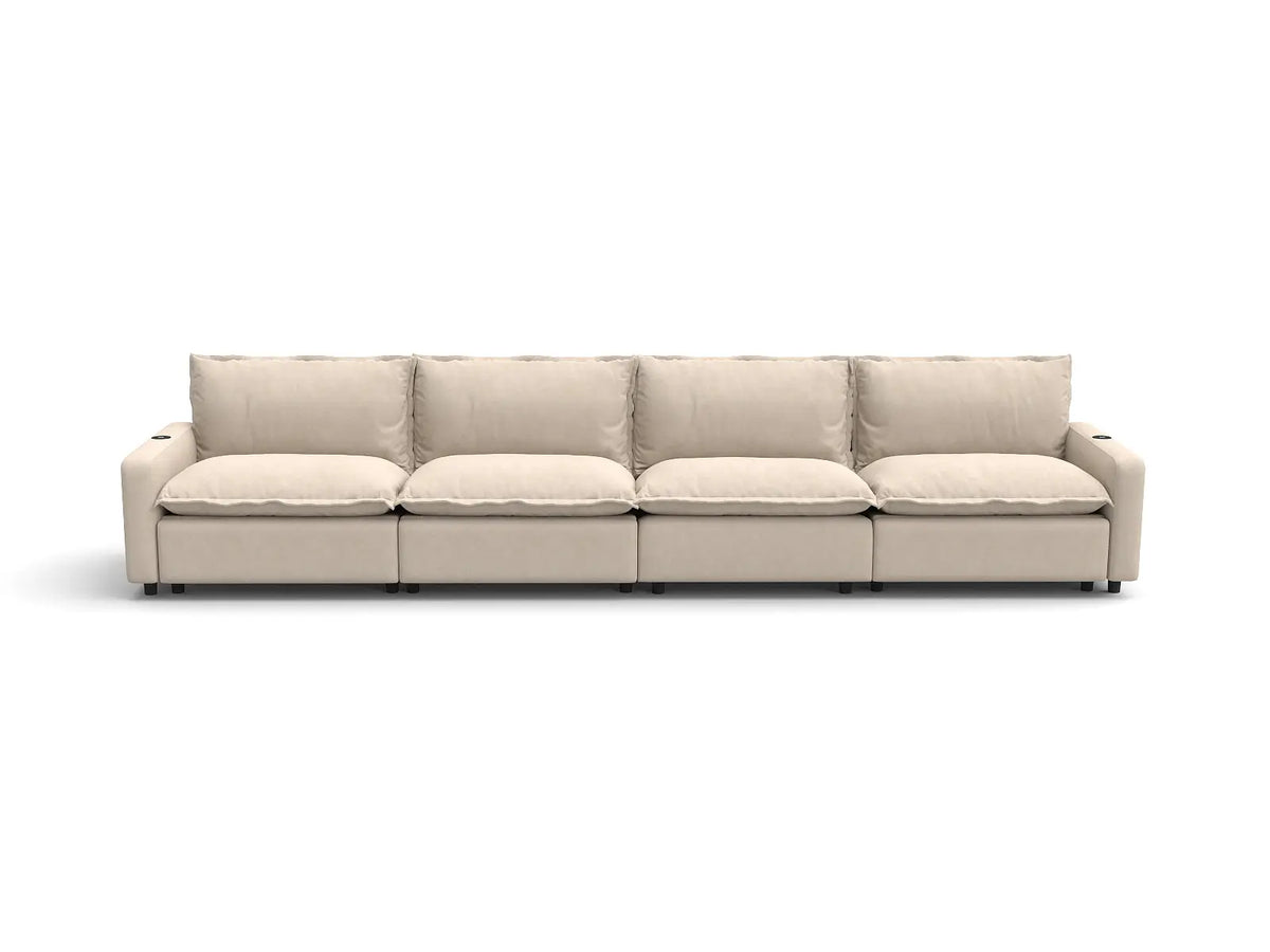 Modular Cero Reclining Sectionals | 4-Piece Beige Linen Large Space Couch Sectionals 4-Seater