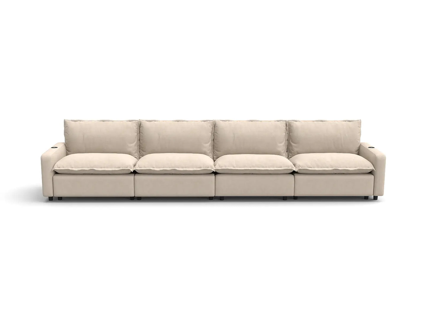 Modular Cero Reclining Sectionals | 4-Piece Beige Linen Large Space Couch Sectionals 4-Seater