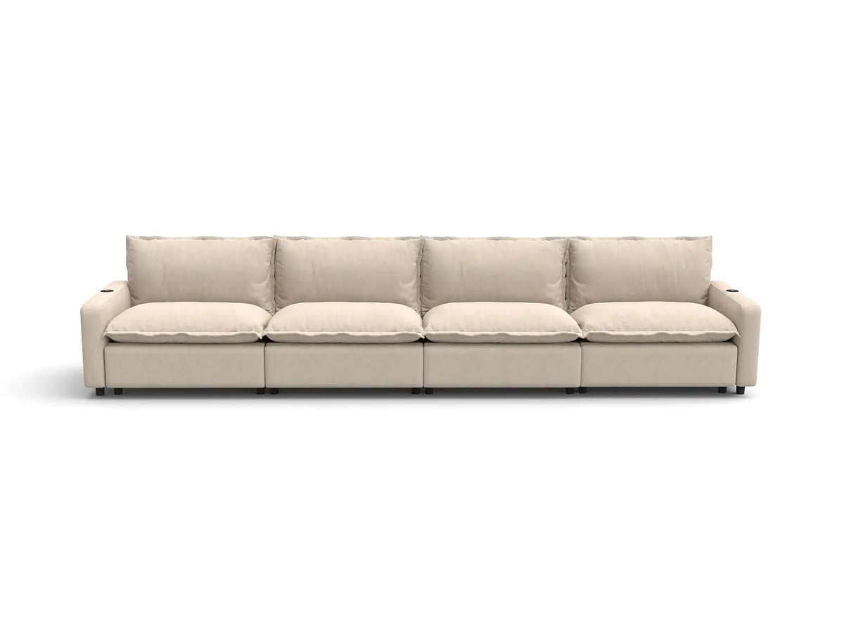 Modular Cero Reclining Sectionals | 4-Piece Beige Linen Large Space Couch Sectionals 4-Seater