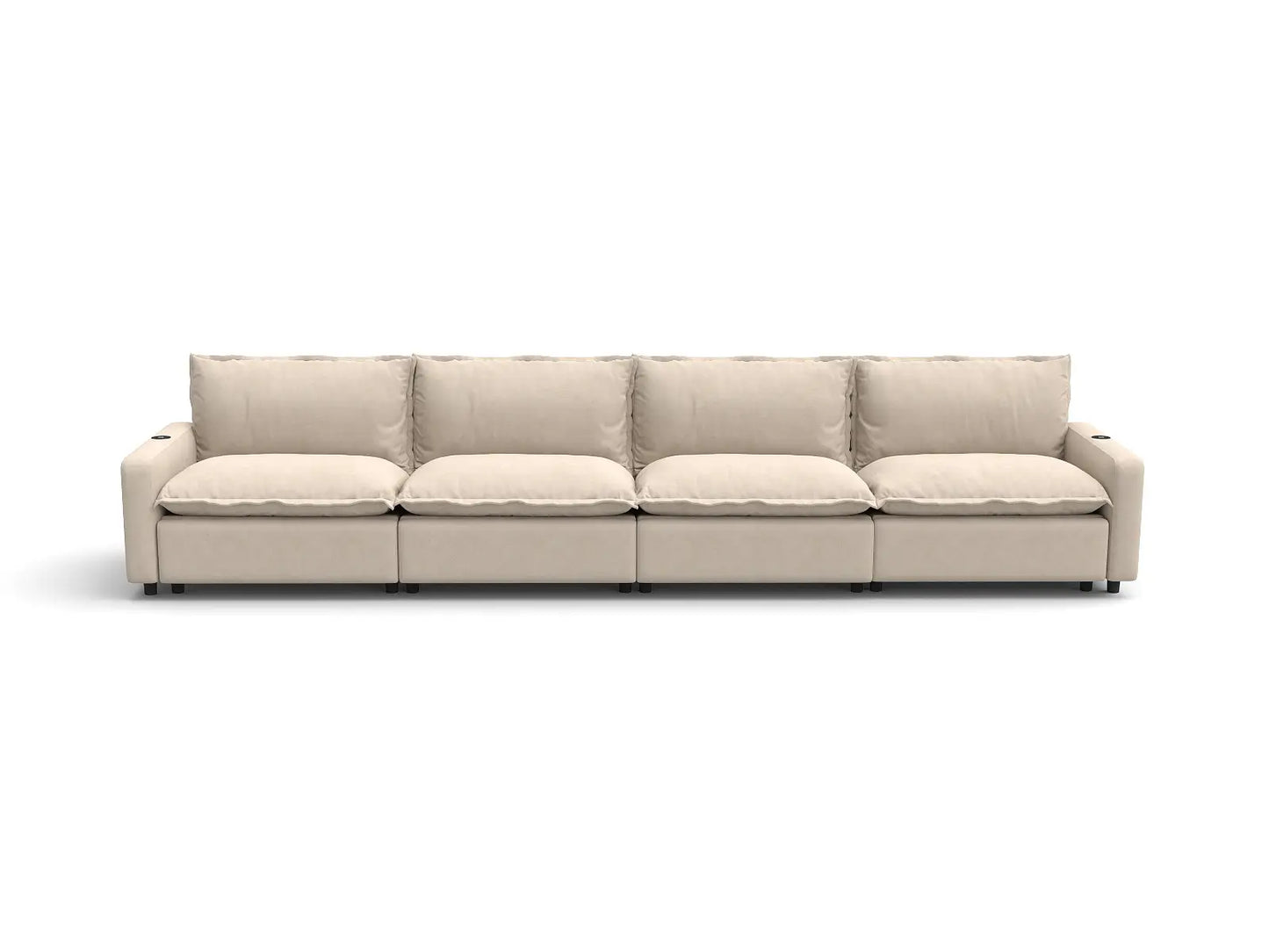 Modular Cero Reclining Sectionals | 4-Piece Beige Linen Large Space Couch Sectionals 4-Seater