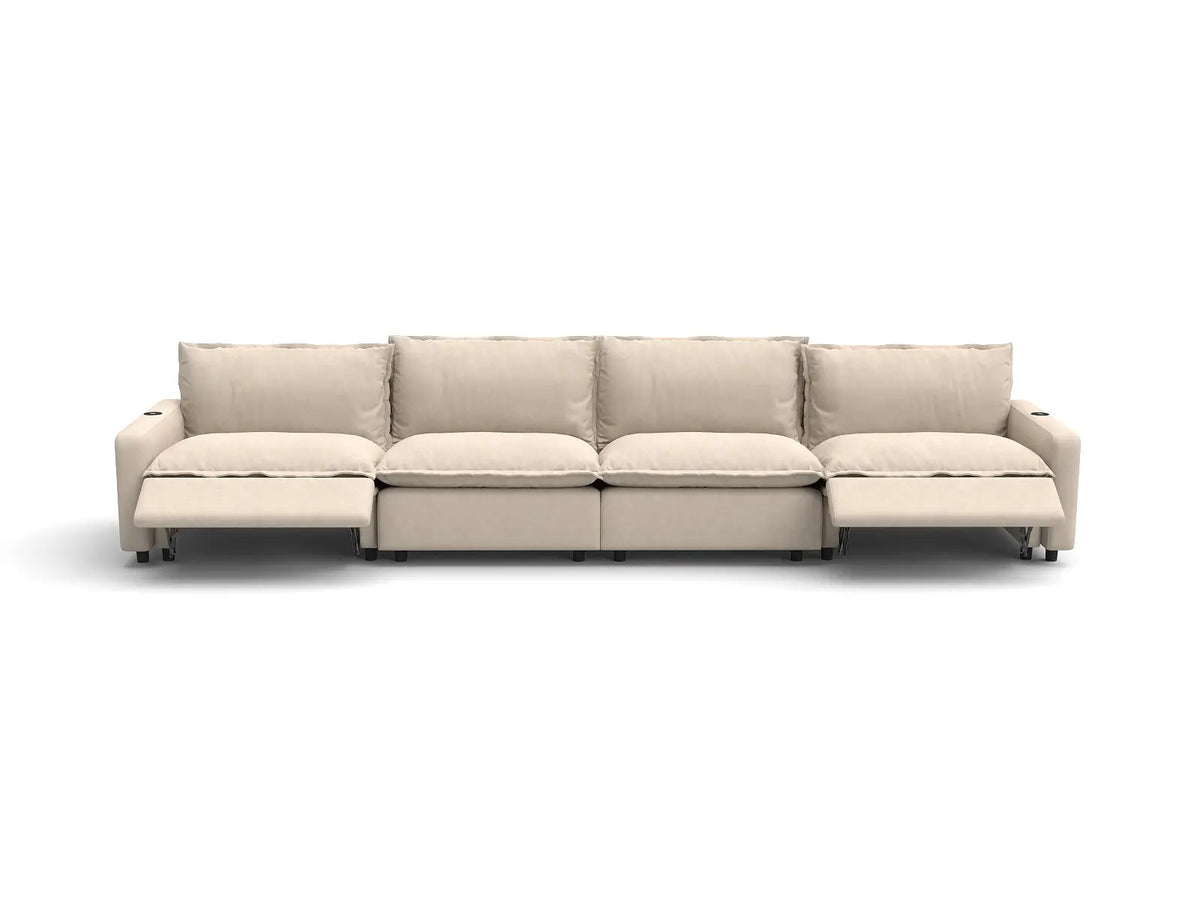 Modular Cero Reclining Sectionals | 4-Piece Beige Linen Large Space Couch Sectionals 4-Seater