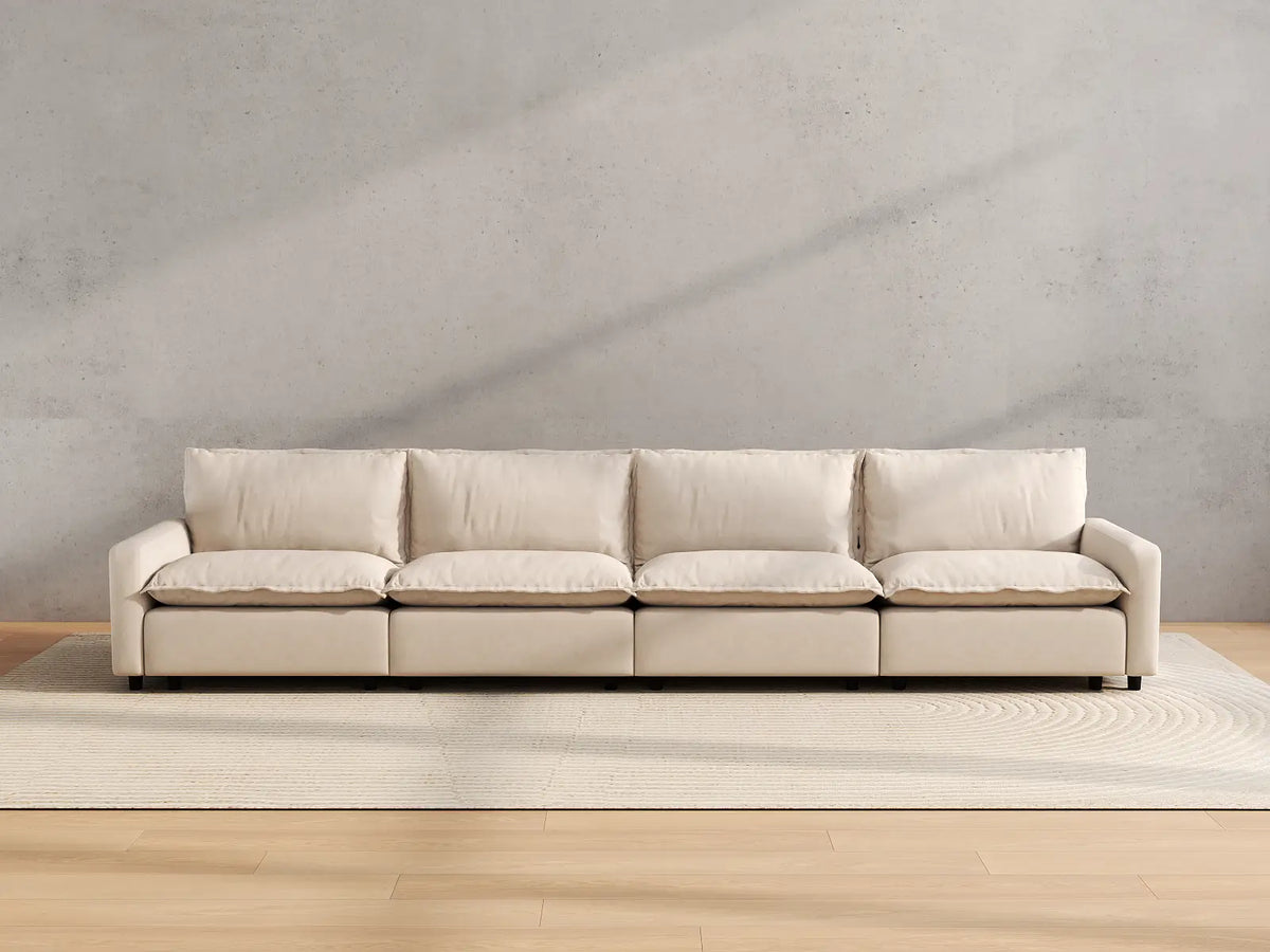 Modular Cero Modular Sectionals | 4-Piece Beige Linen Large Space Couch Sectionals 4-Seater