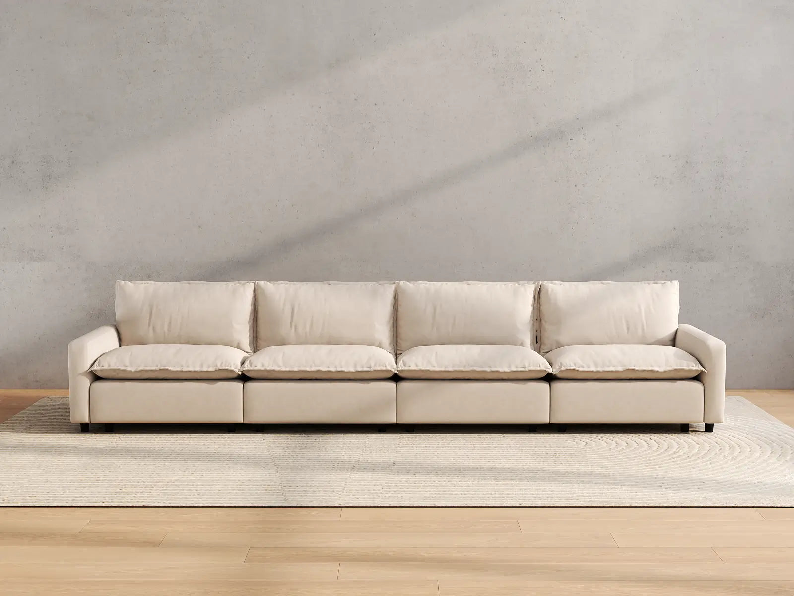 Modular Cero Large Modular Sectional | 4-Piece Beige Linen Large Space Couch Sectionals 4-Seater