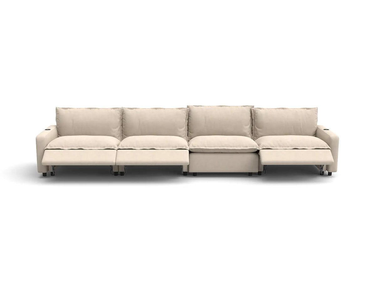 Modular Cero Reclining Sectionals | 4-Piece Beige Linen Large Space Couch Sectionals 4-Seater