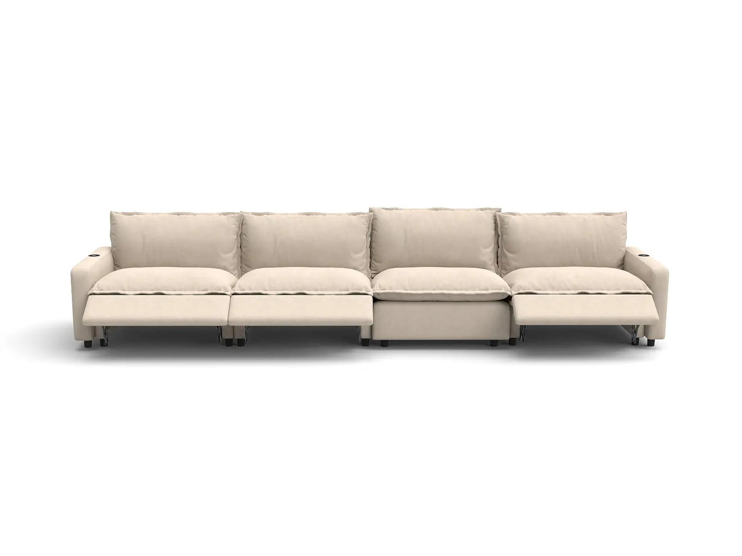 Modular Cero Reclining Sectionals | 4-Piece Beige Linen Large Space Couch Sectionals 4-Seater
