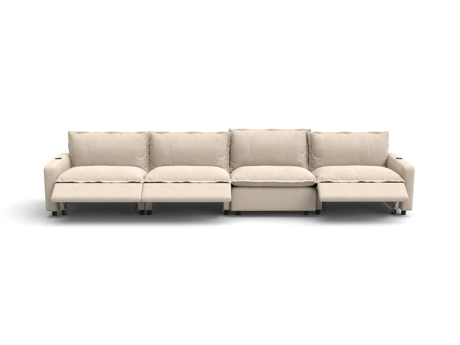 Modular Cero Large Reclining Sectional Couch | 4-Piece Beige Linen Large Space Couch Sectionals 4-Seater