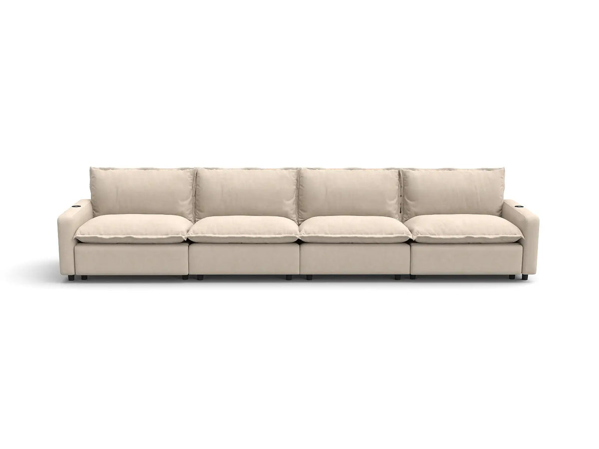 Modular Cero Reclining Sectionals | 4-Piece Beige Linen Large Space Couch Sectionals 4-Seater