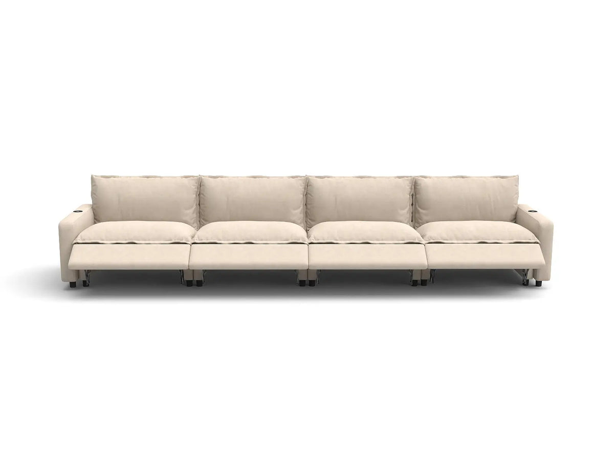 Modular Cero Reclining Sectionals | 4-Piece Beige Linen Large Space Couch Sectionals 4-Seater