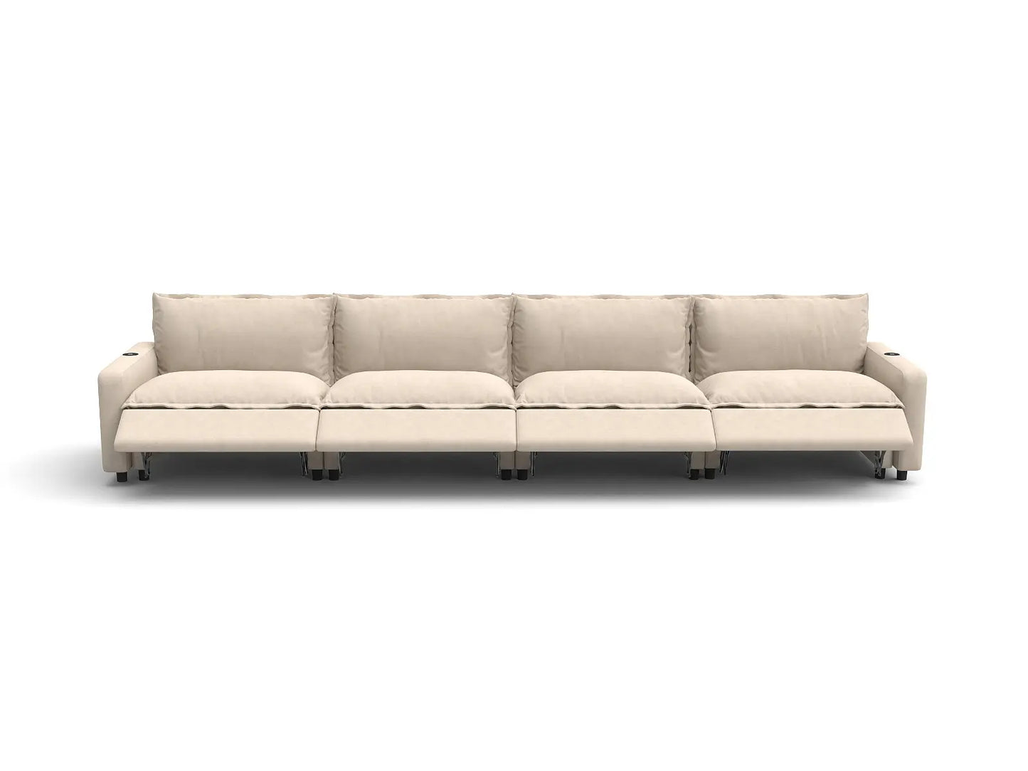Modular Cero Reclining Sectionals | 4-Piece Beige Linen Large Space Couch Sectionals 4-Seater
