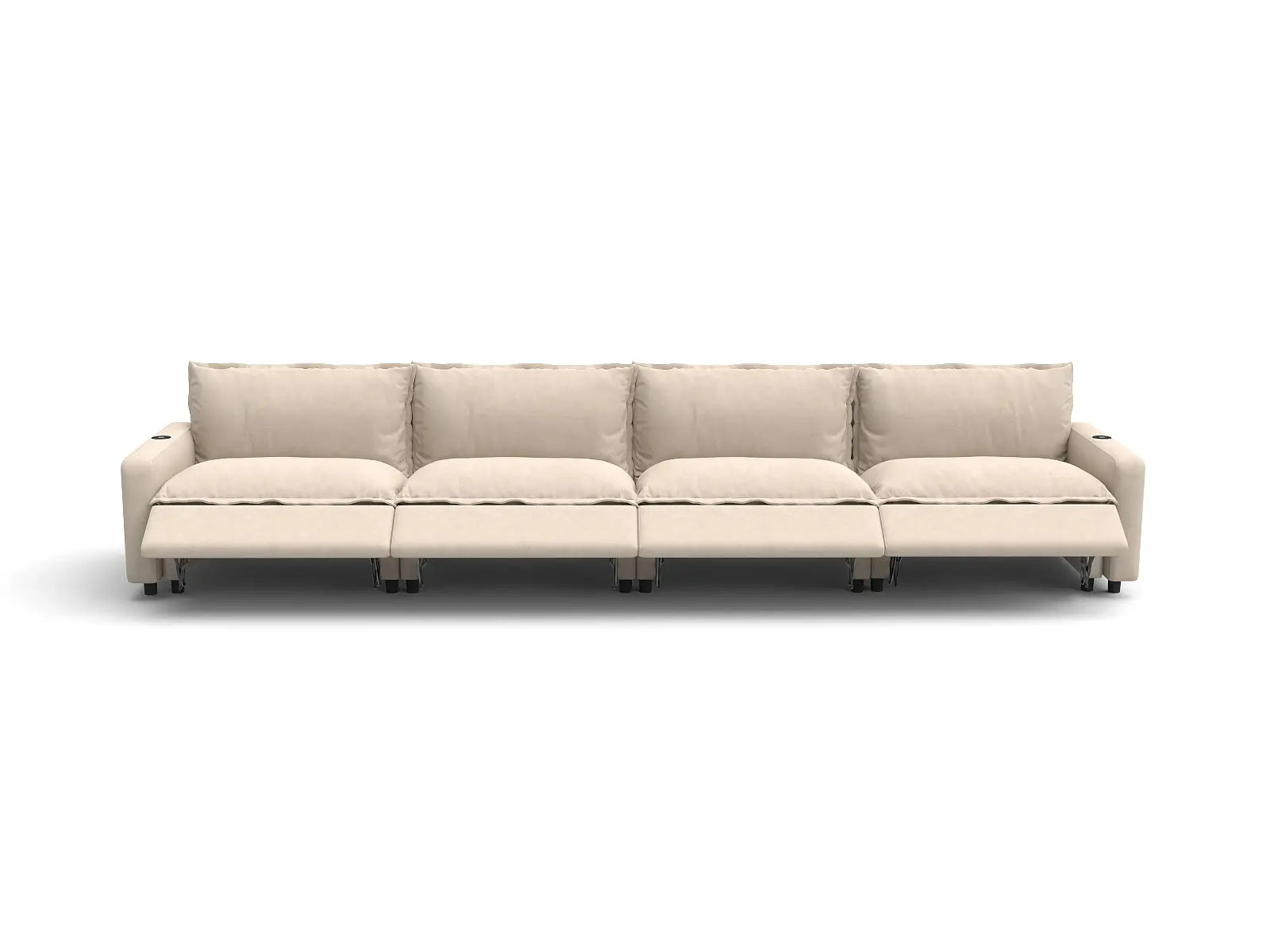 Modular Cero Sectional Recliner Couch | 4-Piece Beige Linen Large Space Couch Sectionals 4-Seater