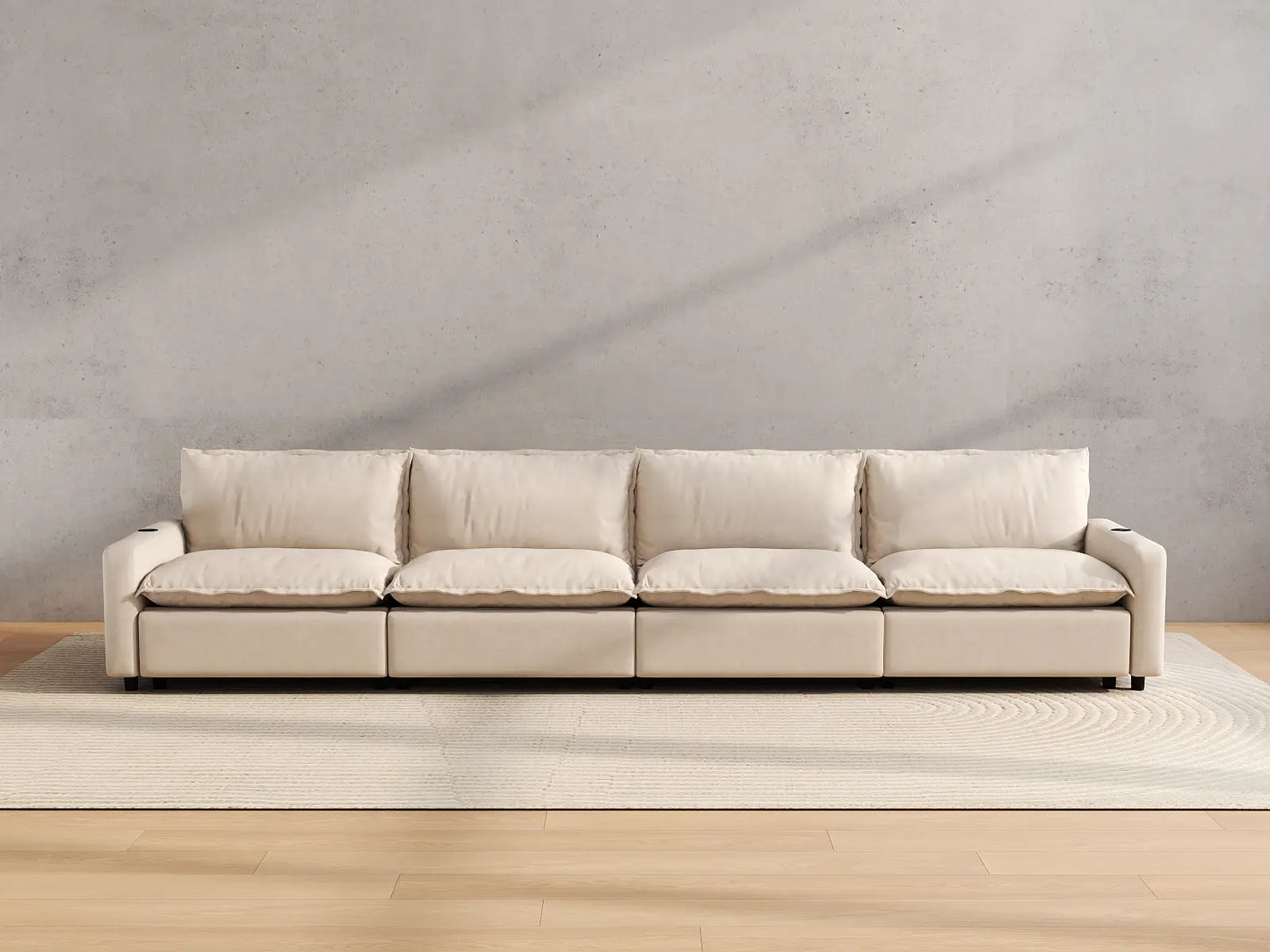 Modular Cero Reclining Sectionals | 4-Piece Beige Linen Large Space Couch Sectionals 4-Seater