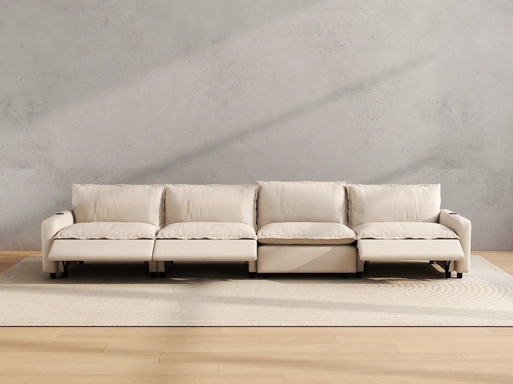 Modular Cero Large Reclining Sectional Couch | 4-Piece Beige Linen Large Space Couch Sectionals 4-Seater