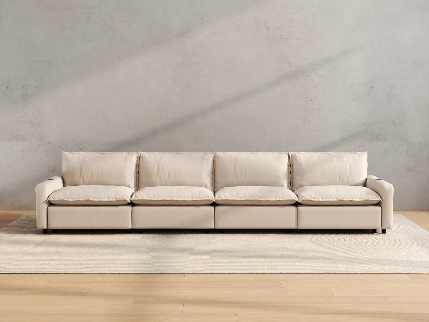 Modular Cero Reclining Sectionals | 4-Piece Beige Linen Large Space Couch Sectionals 4-Seater