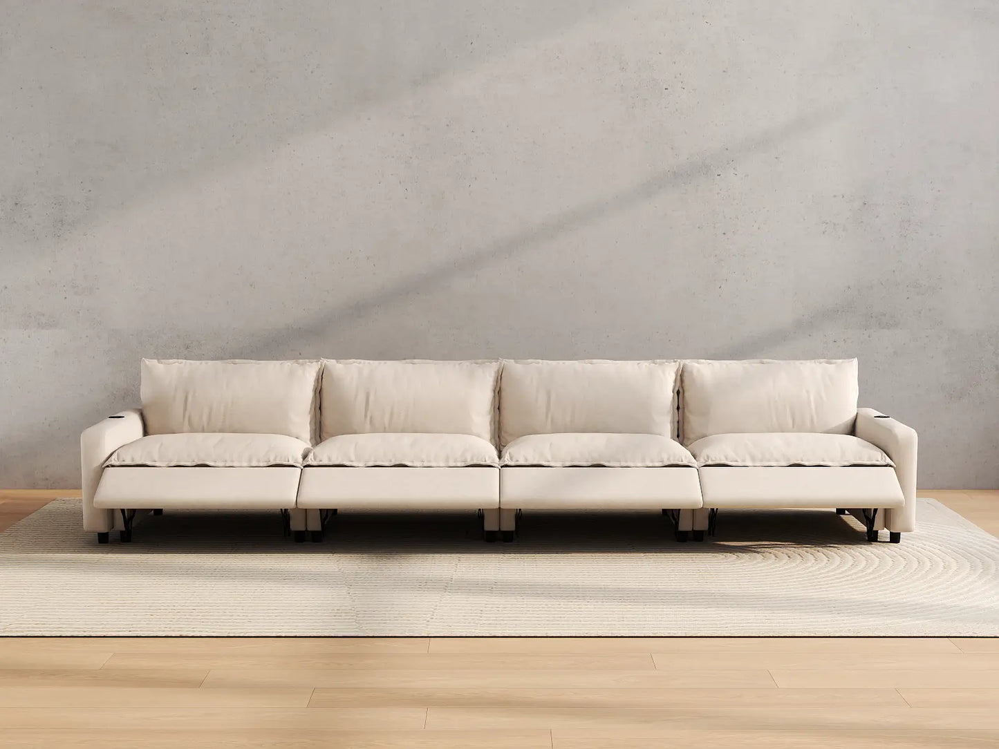 Modular Cero Reclining Sectionals | 4-Piece Beige Linen Large Space Couch Sectionals 4-Seater