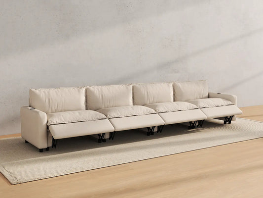 Modular Cero Reclining Sectionals | 4-Piece Beige Linen Large Space Couch Sectionals 4-Seater