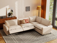 Modular Cero Electric Reclining Sectional | 4-Piece Beige Linen Large Space L-Shaped Sectionals 4-Seater