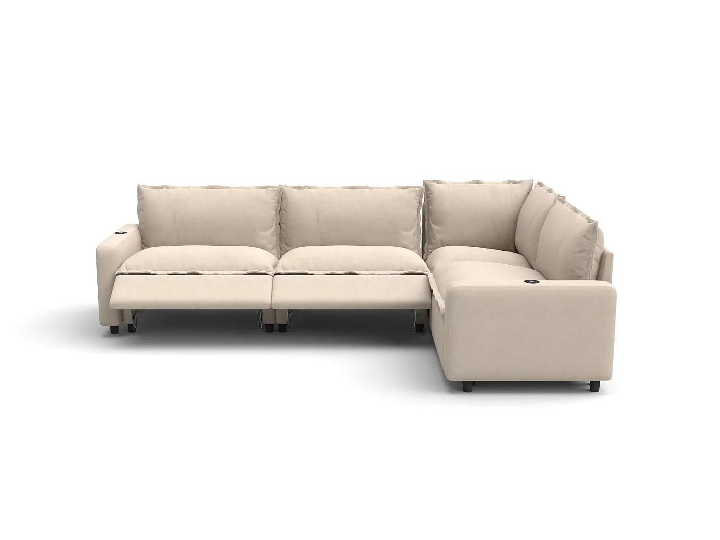 Modular Cero Electric Reclining Sectional | 4-Piece Beige Linen Large Space L-Shaped Sectionals 4-Seater