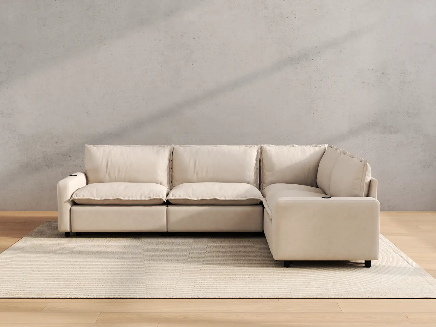 Modular Cero Electric Reclining Sectional | 4-Piece Beige Linen Large Space L-Shaped Sectionals 4-Seater