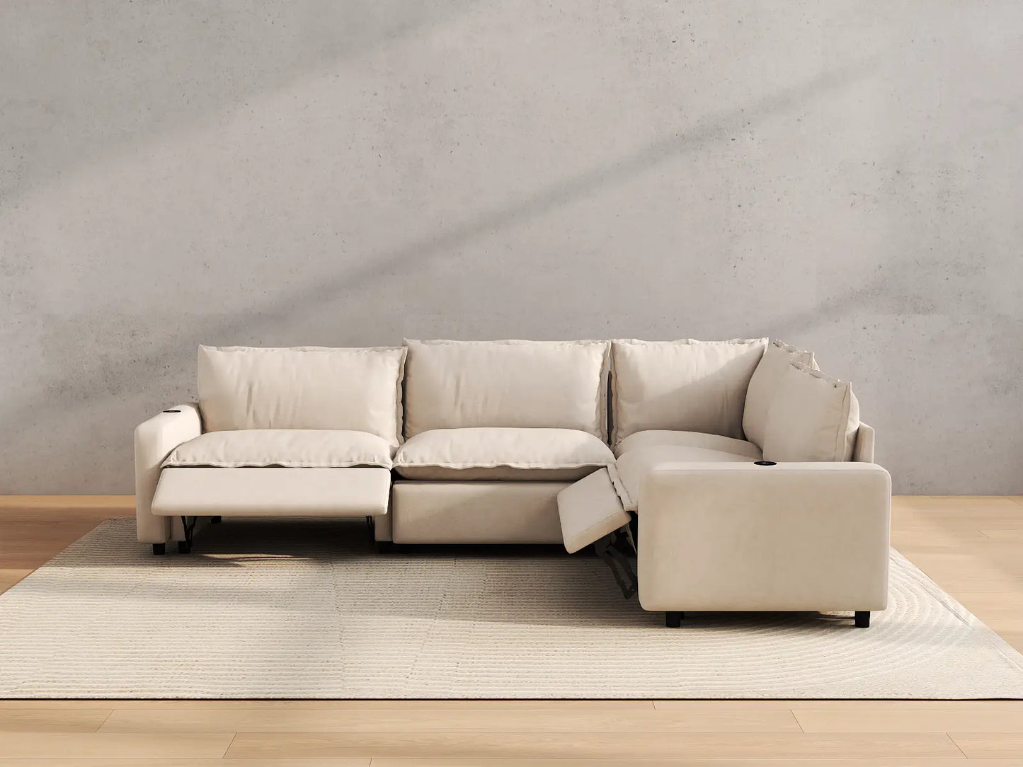 Modular Cero Electric Reclining Sectional | 4-Piece Beige Linen Large Space L-Shaped Sectionals 4-Seater