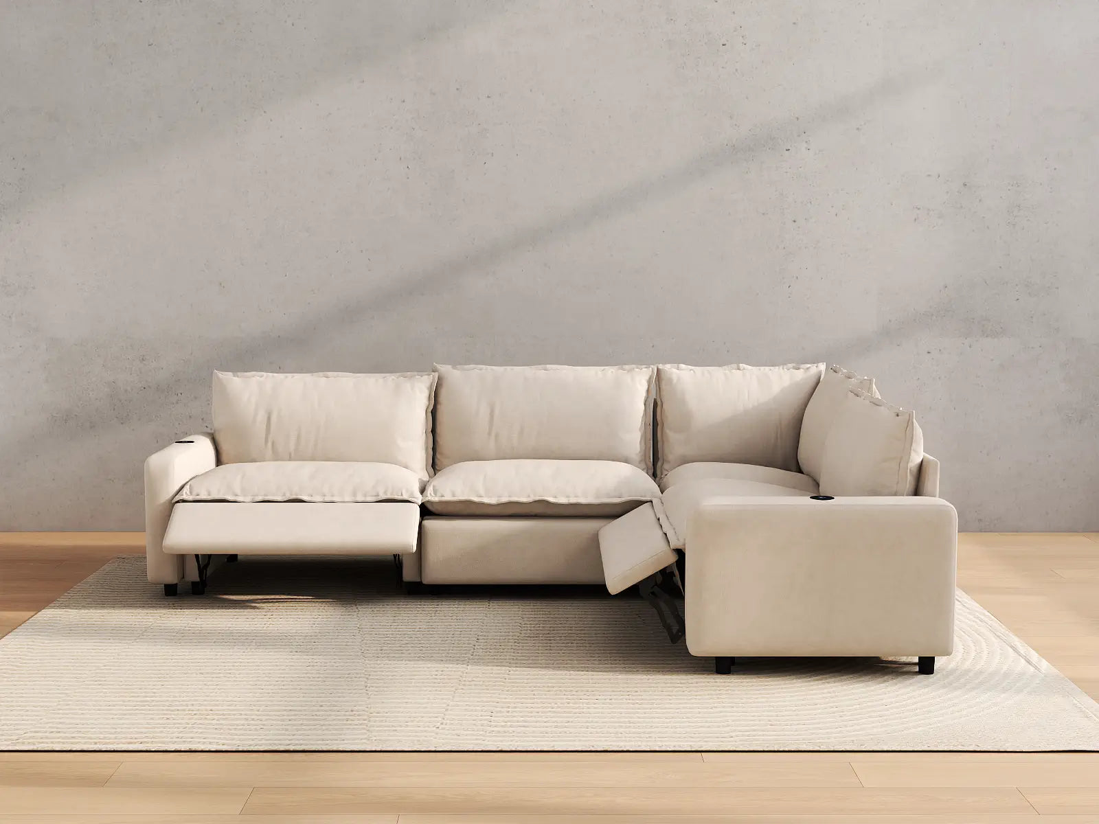 Modular Cero Electric Reclining Sectional | 4-Piece Beige Linen Large Space L-Shaped Sectionals 4-Seater