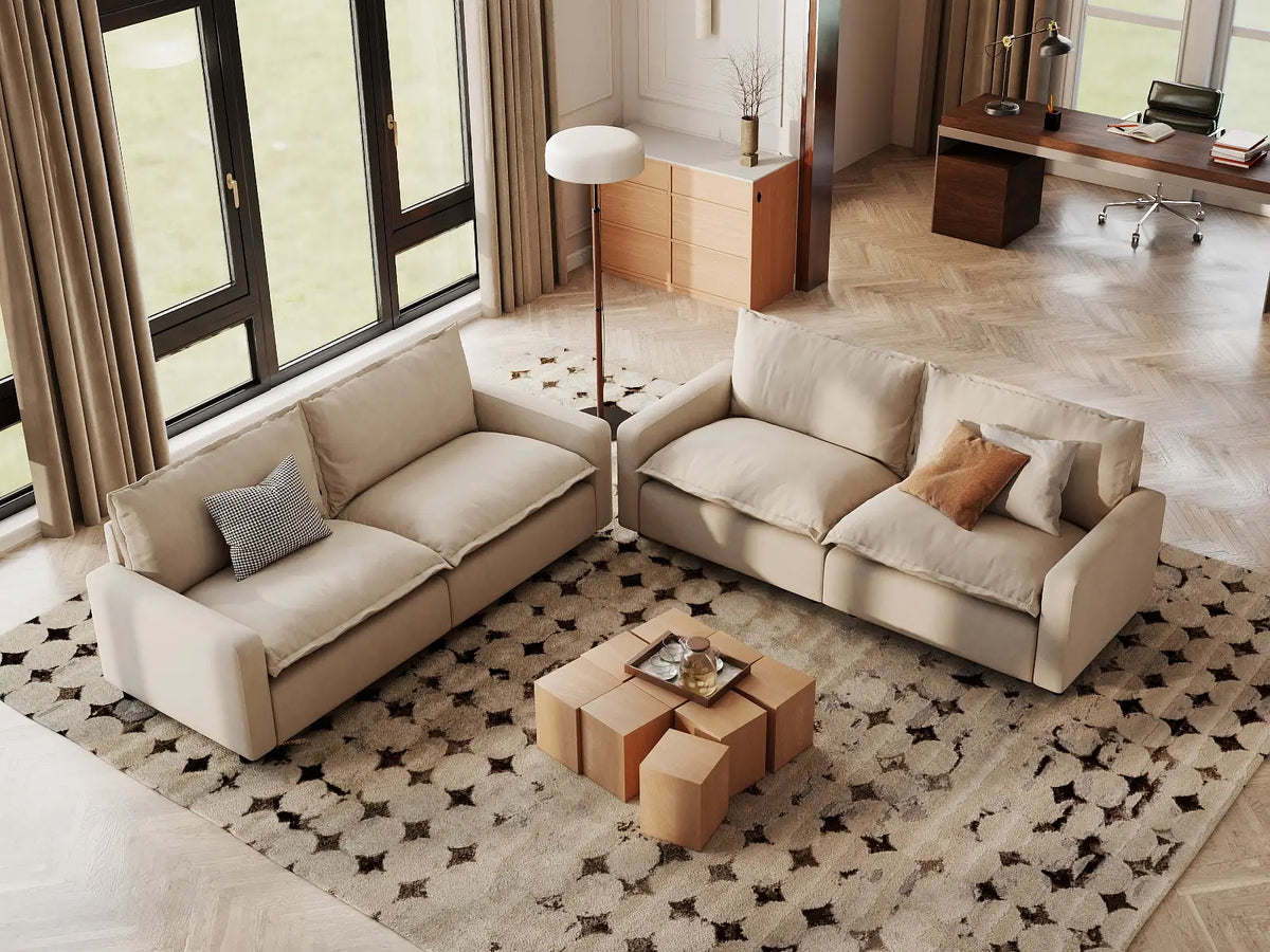 Modular Cero Modular Sectionals | 4-Piece Beige Linen Large Space V-Shaped Sectionals 4-Seater