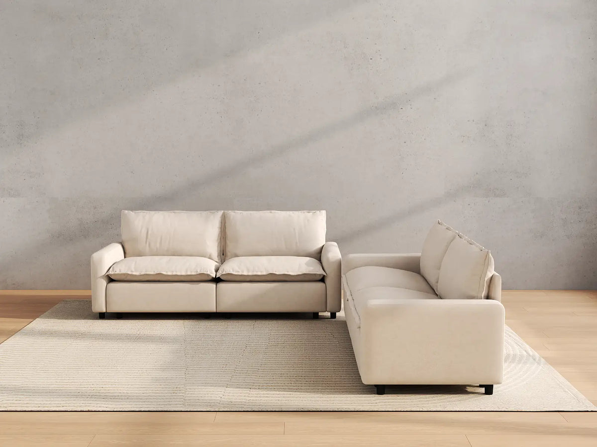 Modular Cero Modular Sectionals | 4-Piece Beige Linen Large Space V-Shaped Sectionals 4-Seater