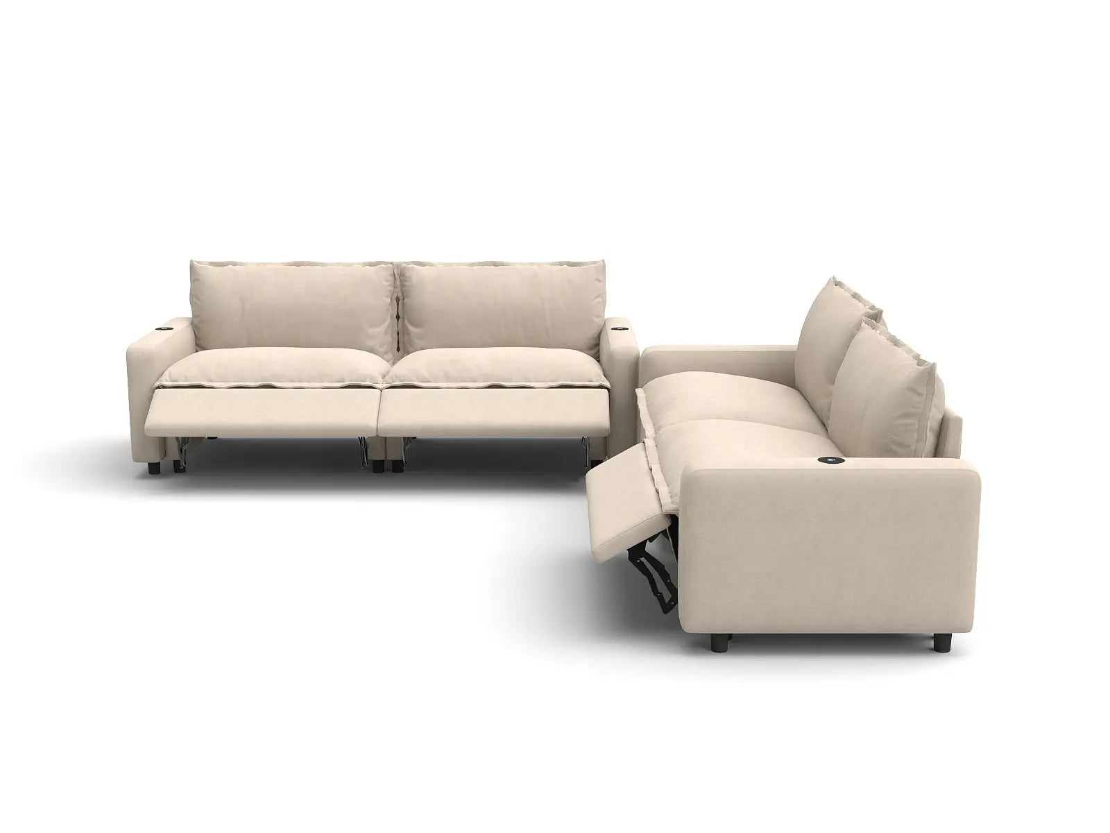 Modular Cero Sectional Sofa with Recliner | 4-Piece Beige Linen Large Space V-Shaped Sectionals 4-Seater