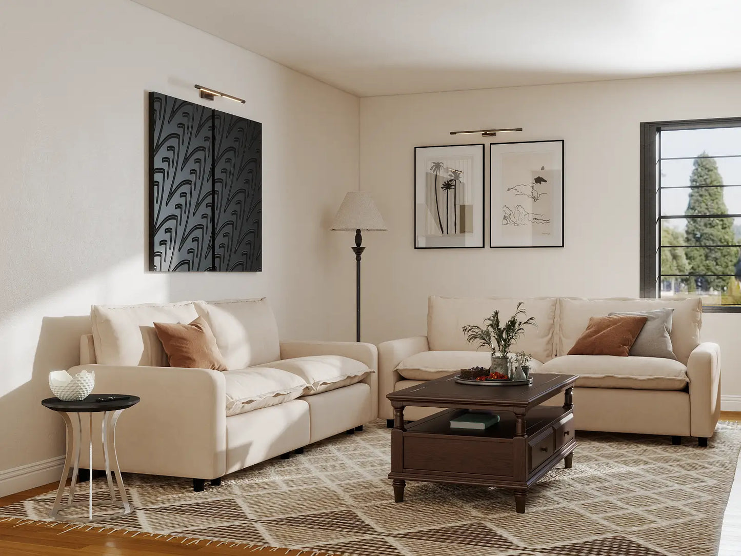 Modular Cero Modular Sectionals | 4-Piece Beige Linen Large Space V-Shaped Sectionals 4-Seater