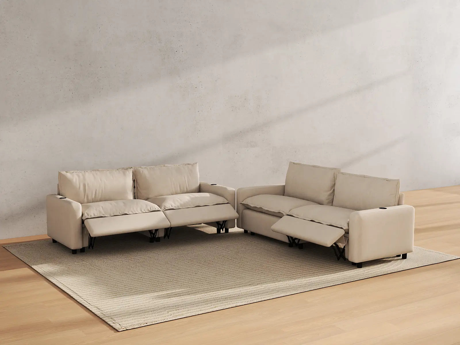 Modular Cero Sectional Sofa with Recliner | 4-Piece Beige Linen Large Space V-Shaped Sectionals 4-Seater