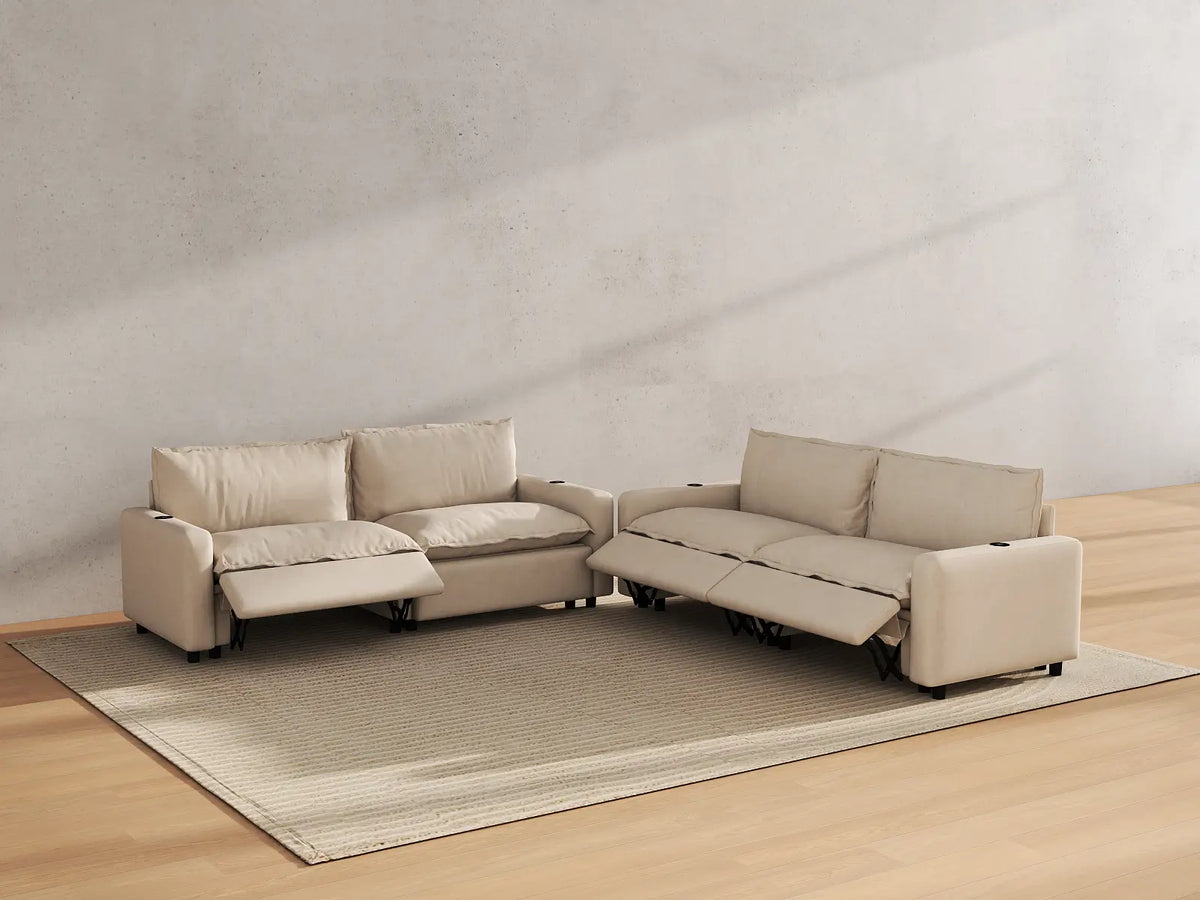Modular Cero Reclining Sectionals | 4-Piece Beige Linen Large Space V-Shaped Sectionals 4-Seater
