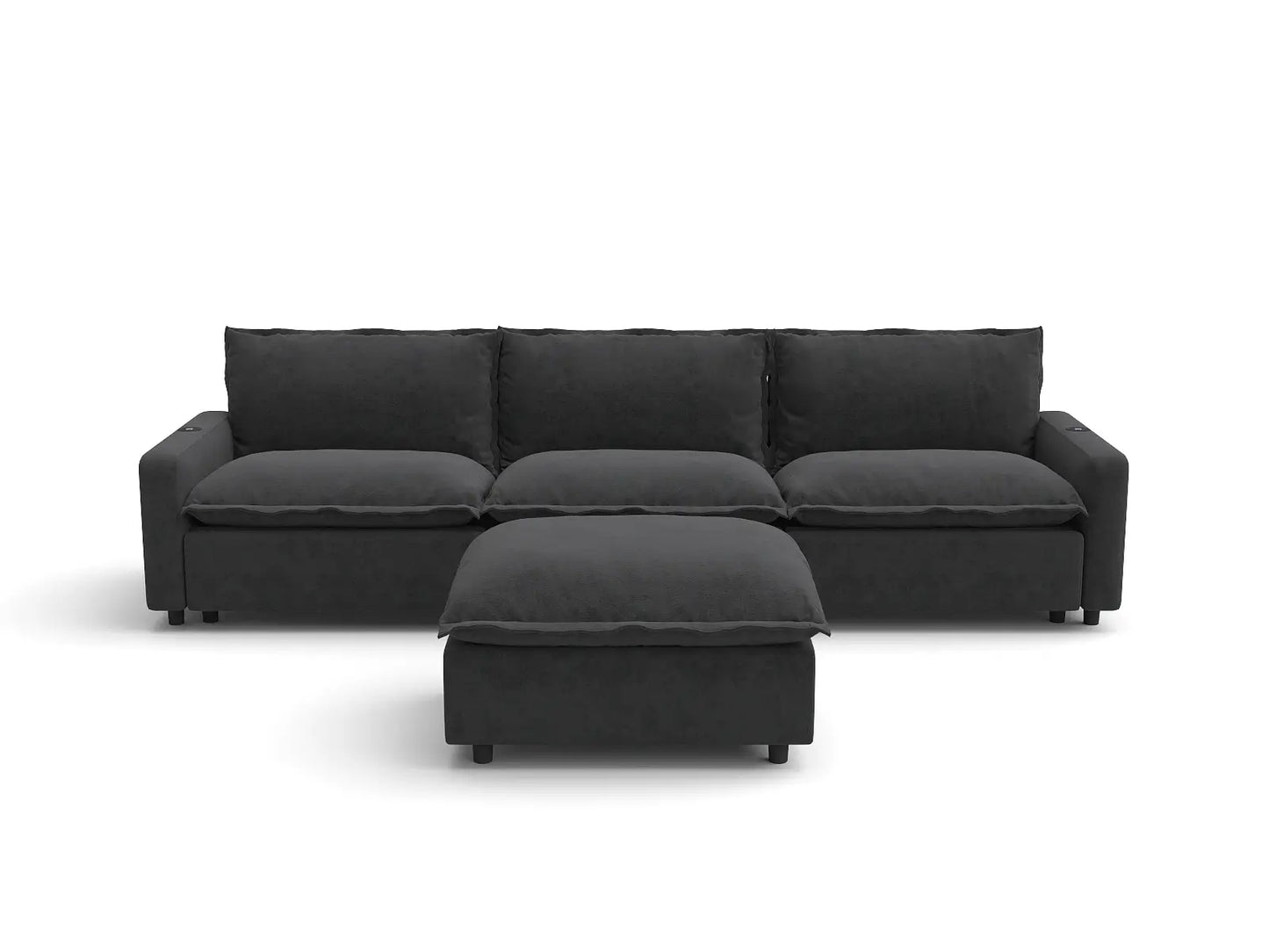 Modular Cero Reclining Sectionals | 4-Piece Grey Linen Home Living Chaise Sectionals 3-Seater with 1-Ottoman