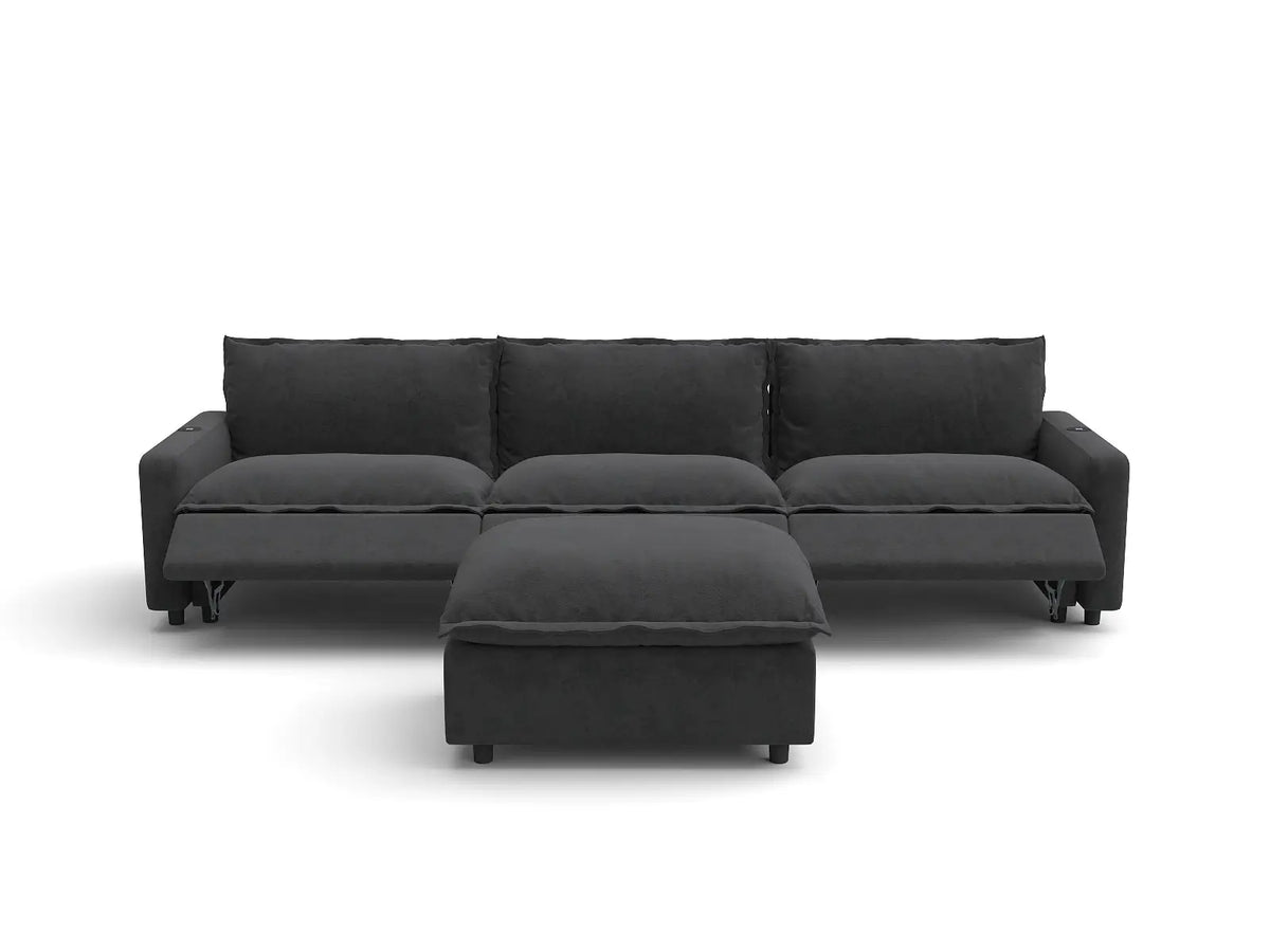 Modular Cero Reclining Sectionals | 4-Piece Grey Linen Home Living Chaise Sectionals 3-Seater with 1-Ottoman