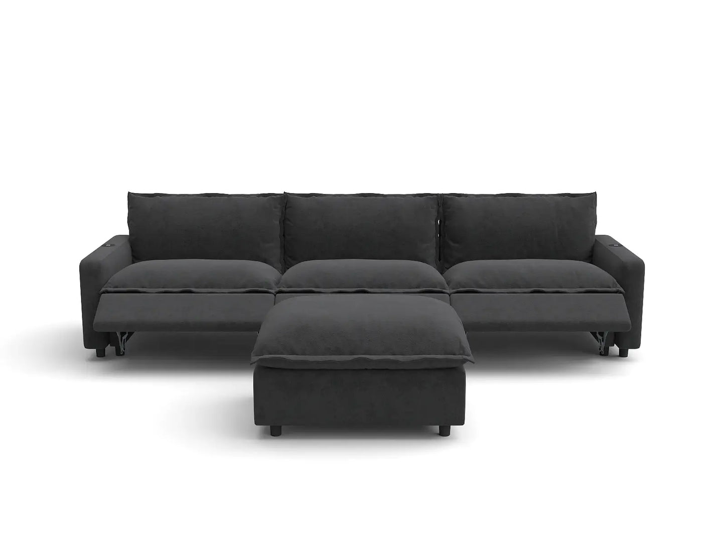 Modular Cero Reclining Sectionals | 4-Piece Grey Linen Home Living Chaise Sectionals 3-Seater with 1-Ottoman