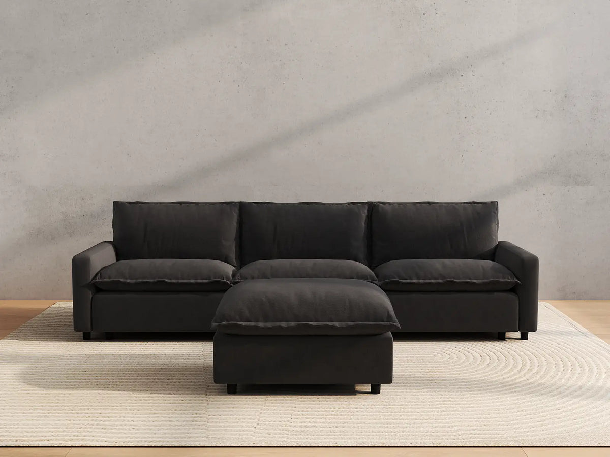 Modular Cero Modular Sectionals | 4-Piece Grey Linen Home Living Chaise Sectionals 3-Seater with 1-Ottoman