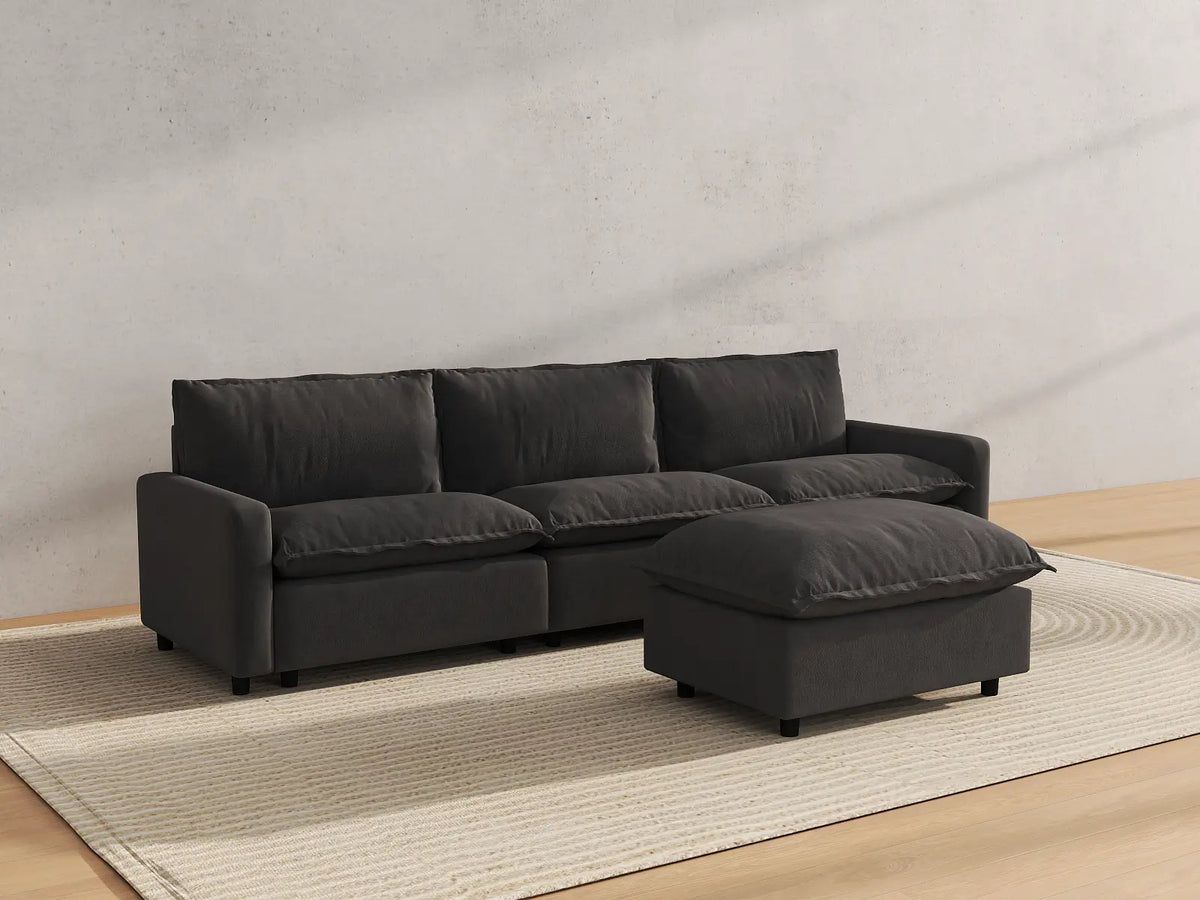 Modular Cero Modular Sectionals | 4-Piece Grey Linen Home Living Chaise Sectionals 3-Seater with 1-Ottoman
