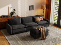 Modular Cero Modular Sectionals | 4-Piece Grey Linen Home Living Chaise Sectionals 3-Seater with 1-Ottoman