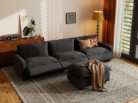 Modular Cero Reclining Sectionals | 4-Piece Grey Linen Home Living Chaise Sectionals 3-Seater with 1-Ottoman