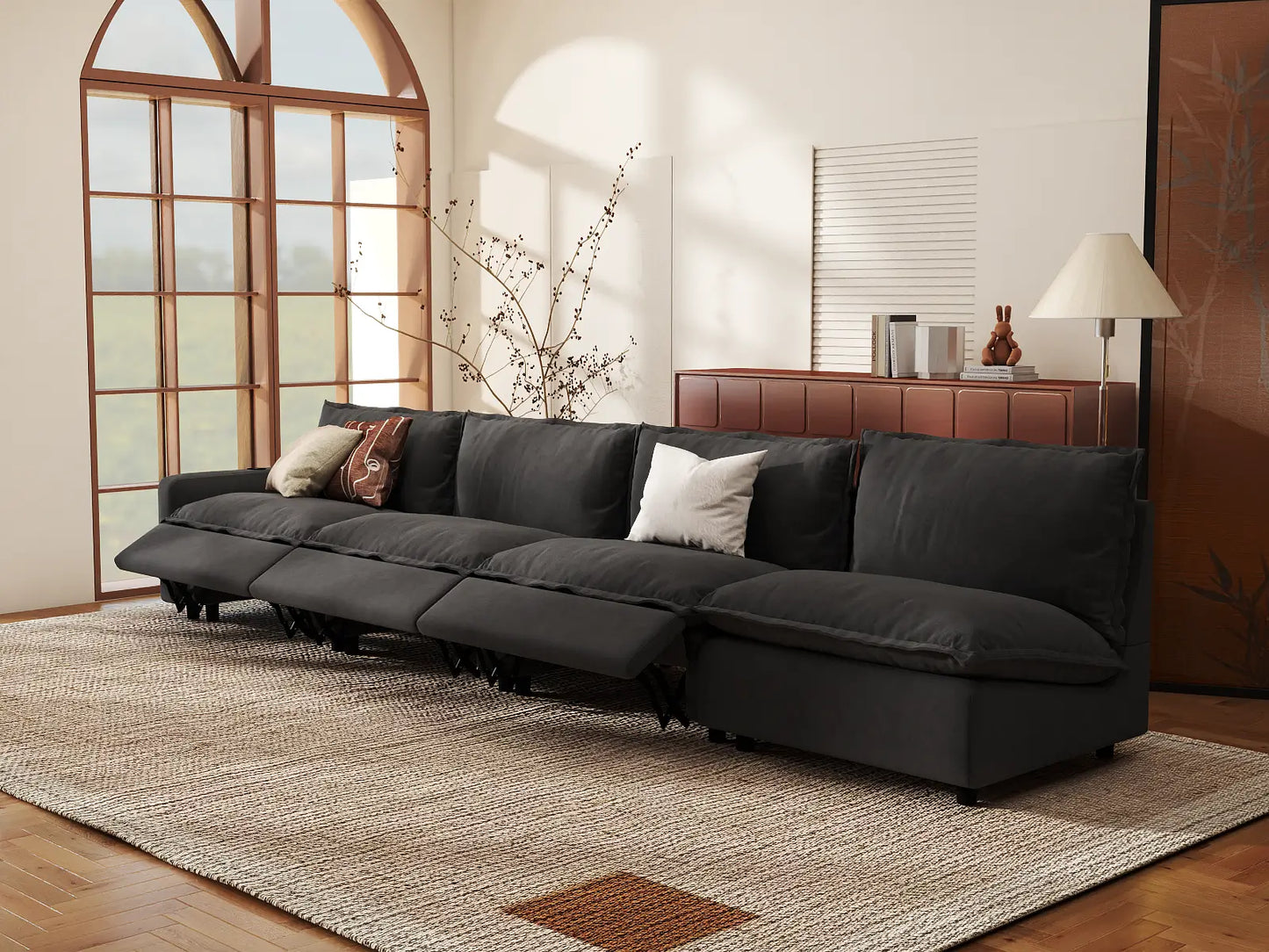 Modular Cero Reclining Sectionals | 4-Piece Grey Linen Home Living Couch Sectionals 4-Seater