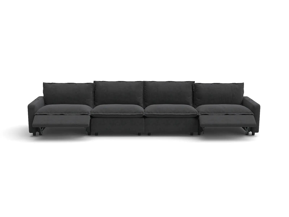 Modular Cero Reclining Sectionals | 4-Piece Grey Linen Home Living Couch Sectionals 4-Seater