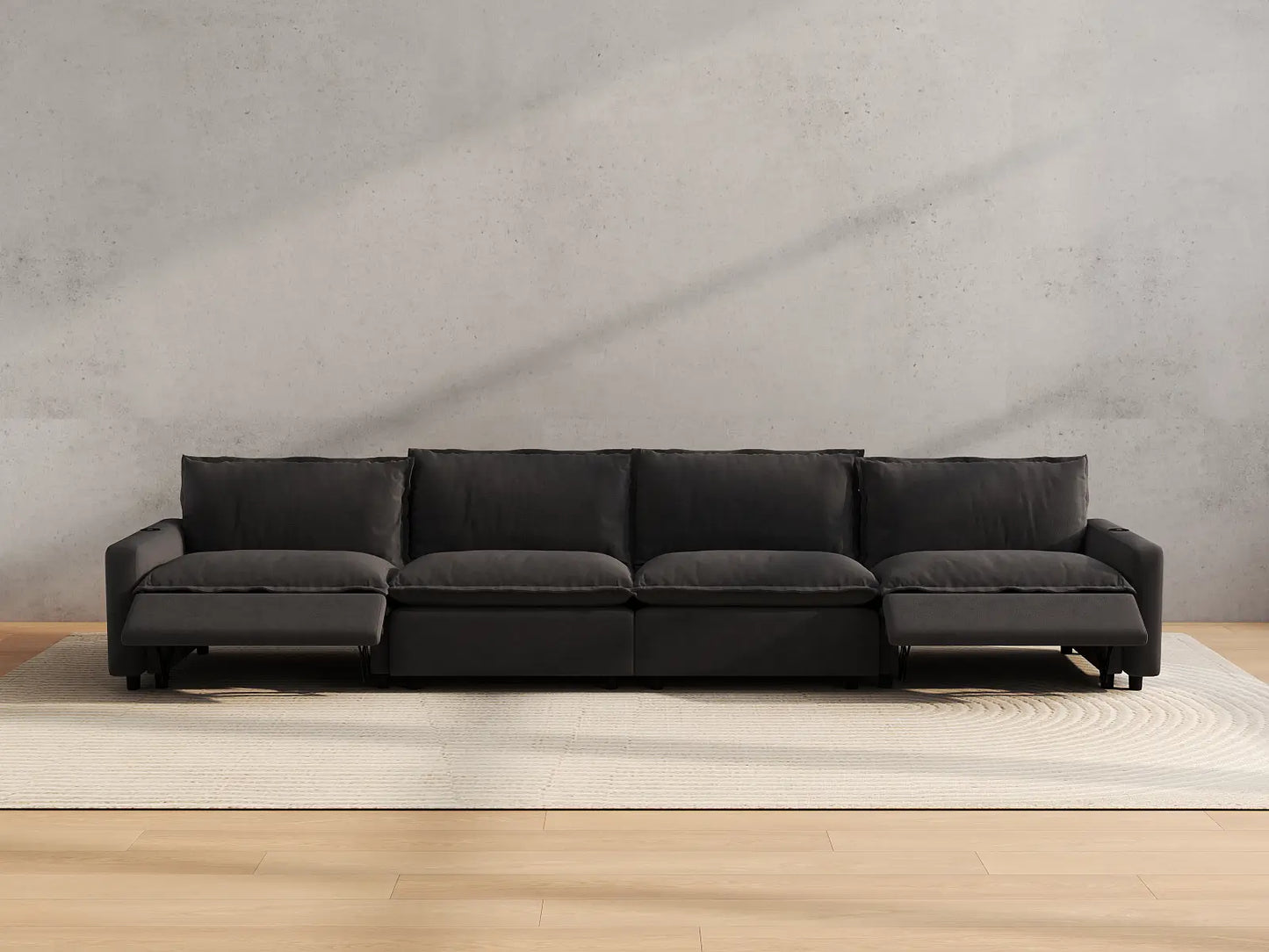 Modular Cero Reclining Sectionals | 4-Piece Grey Linen Home Living Couch Sectionals 4-Seater