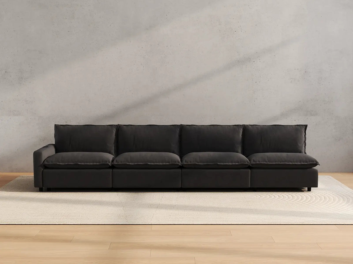 Modular Cero Reclining Sectionals | 4-Piece Grey Linen Home Living Couch Sectionals 4-Seater