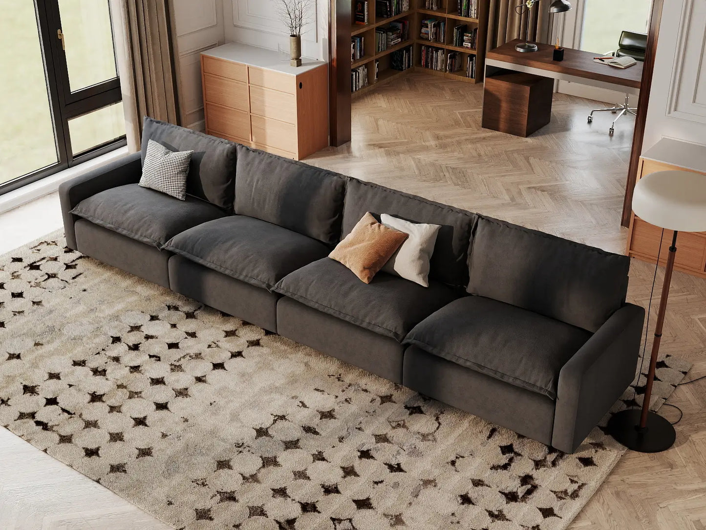 Modular Cero Modular Sectionals | 4-Piece Grey Linen Home Living Couch Sectionals 4-Seater