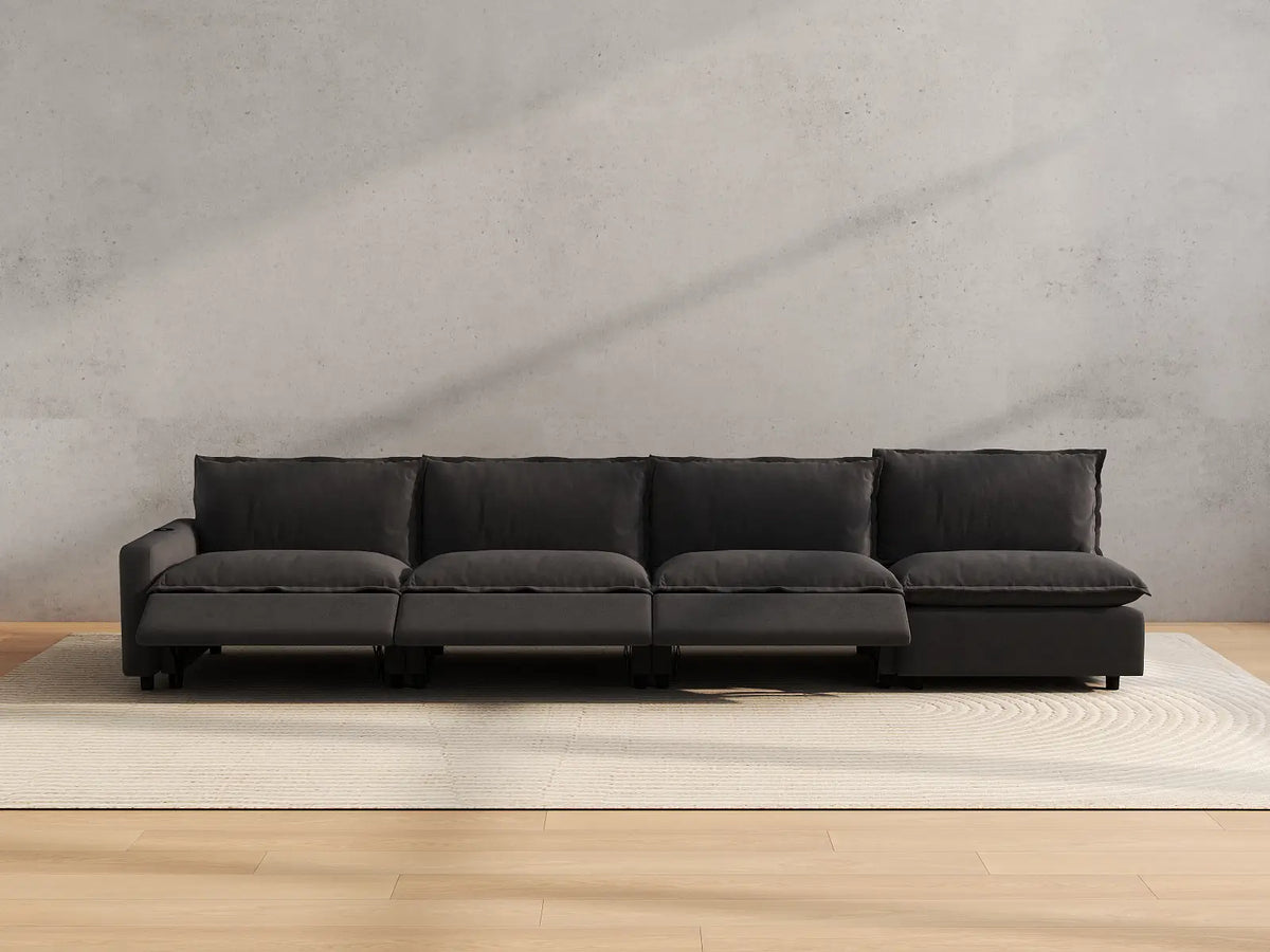 Modular Cero Reclining Sectionals | 4-Piece Grey Linen Home Living Couch Sectionals 4-Seater