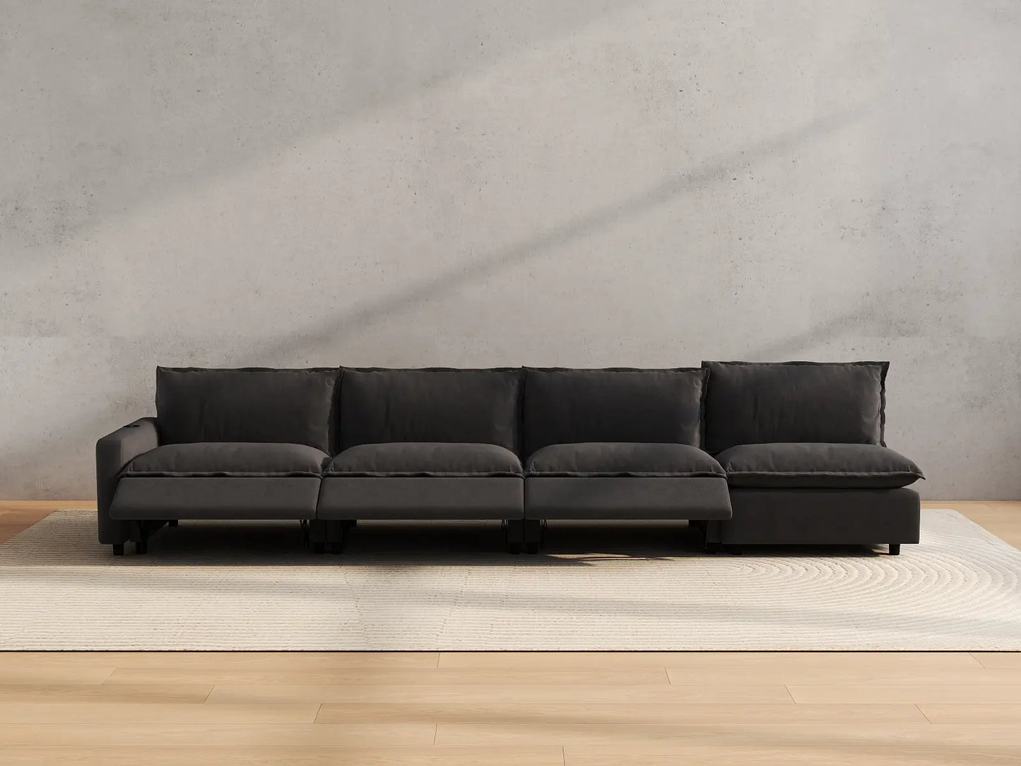 Modular Cero Reclining Sectionals | 4-Piece Grey Linen Home Living Couch Sectionals 4-Seater