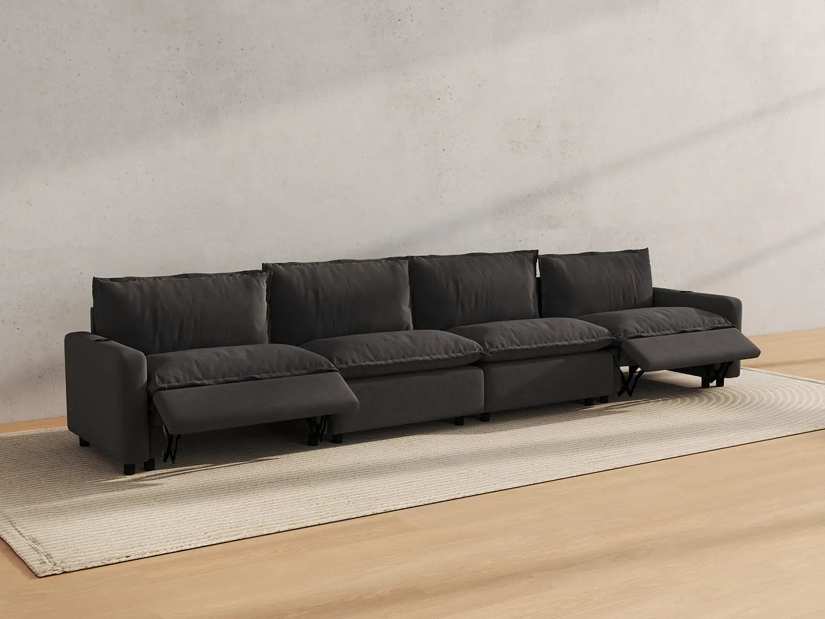 Modular Cero Reclining Sectionals | 4-Piece Grey Linen Home Living Couch Sectionals 4-Seater