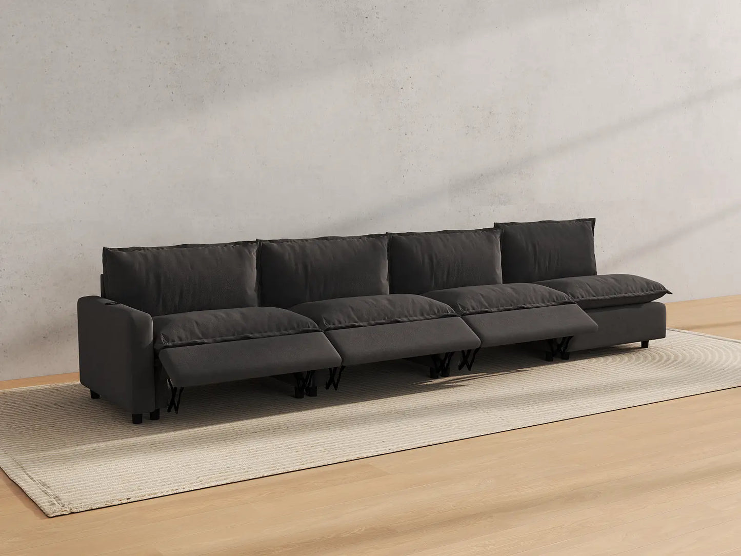 Modular Cero Reclining Sectionals | 4-Piece Grey Linen Home Living Couch Sectionals 4-Seater