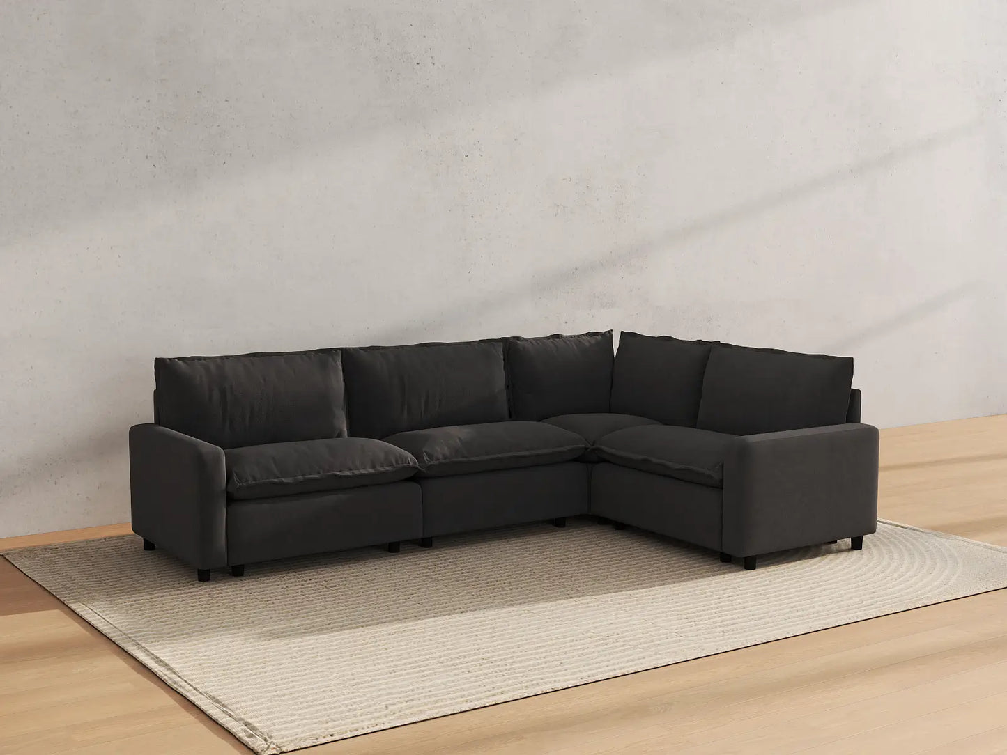 Modular Cero Sectional Modular Couch | 4-Piece Grey Linen Home Living L-Shaped Sectionals 4-Seater