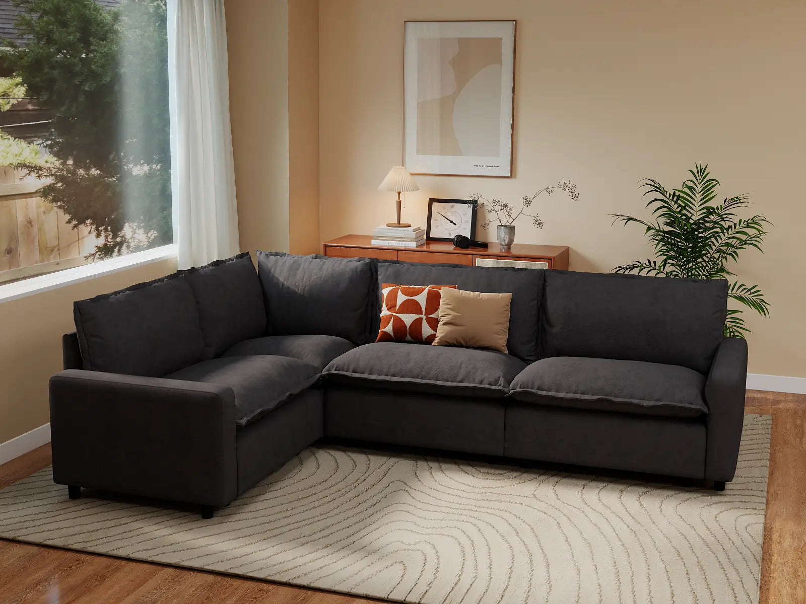Modular Cero Sectional Modular Couch | 4-Piece Grey Linen Home Living L-Shaped Sectionals 4-Seater