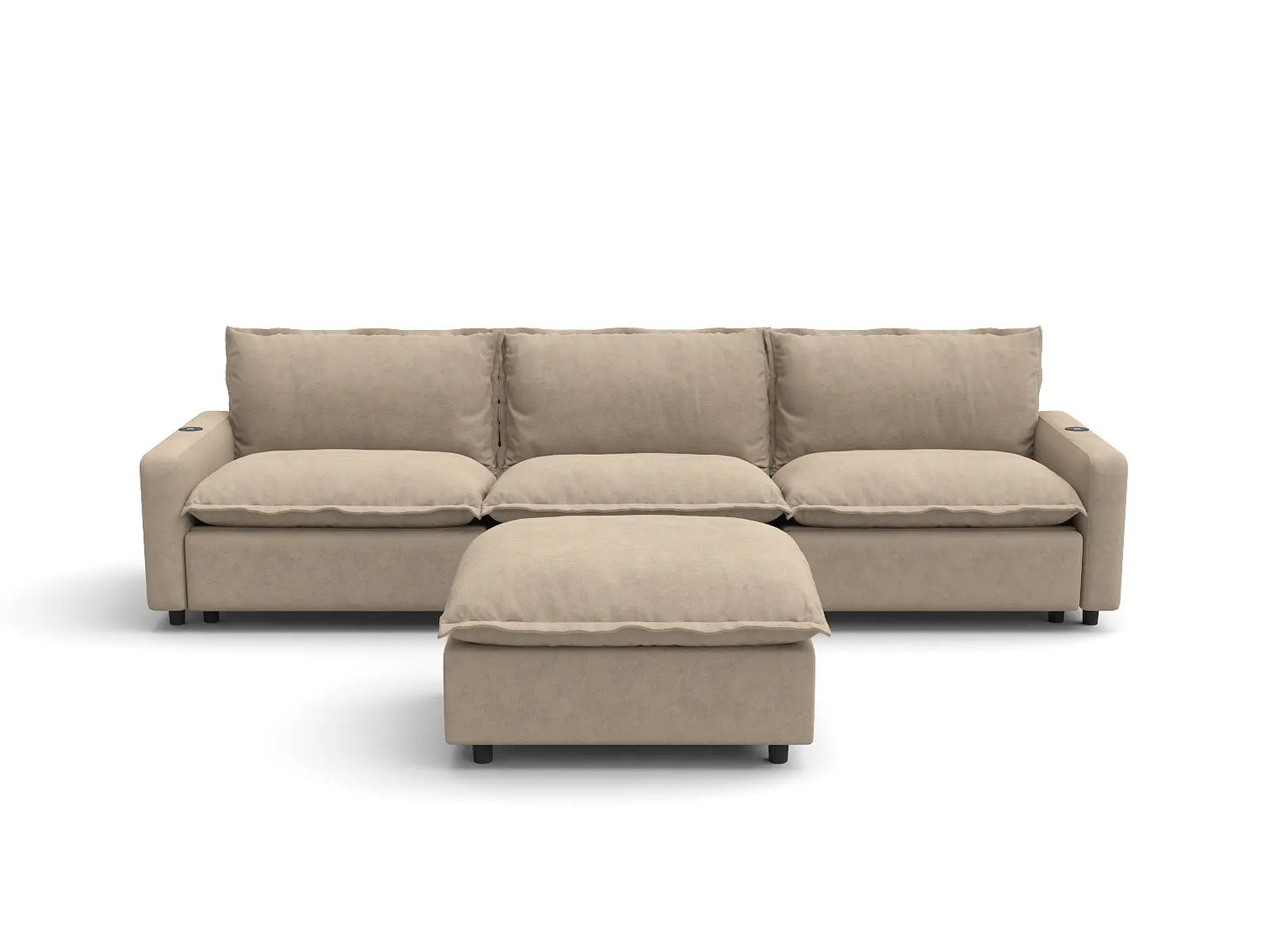 Modular Cero Reclining Sectionals | 4-Piece Khaki Linen Home Living Chaise Sectionals 3-Seater with 1-Ottoman